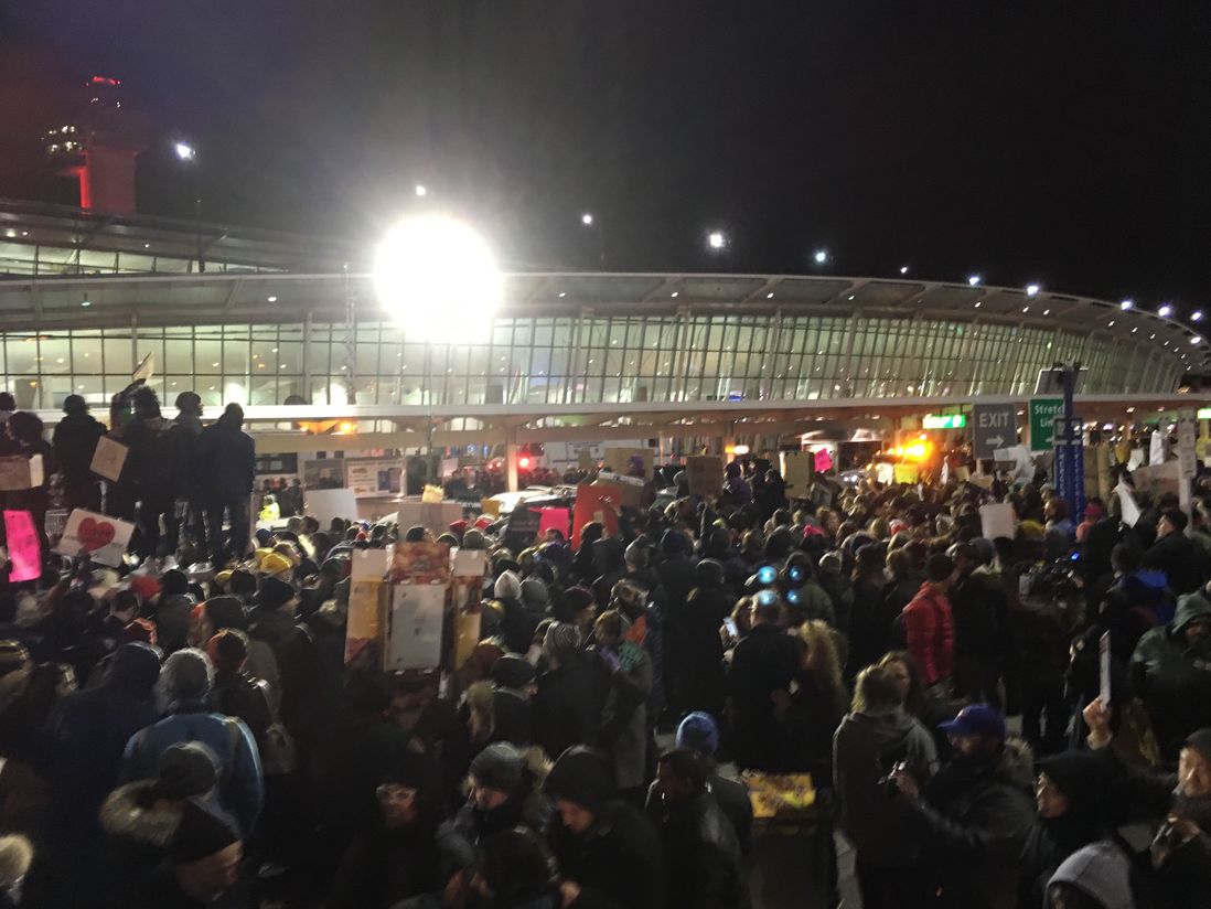 Protesters at JFK Airport, January 28, 2017<br>(Raphael Pope-Sussman / Gothamist)